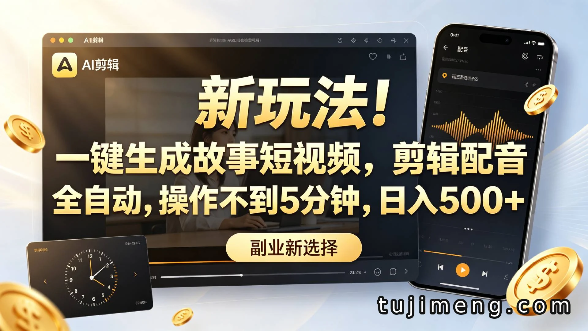 一键生成故事短视频，剪辑配音全自动，5分钟做一条副业视频